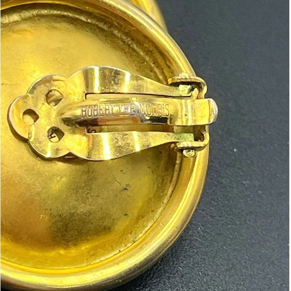 Robert Lee Morris RLM Signed Vintage Gold Tone Round Dome Clip-On Earrings